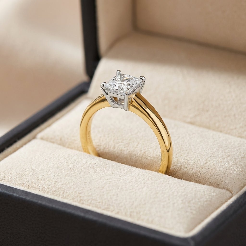 SOL-050P-0LD Princess solitaire engagement ring ring-in-box