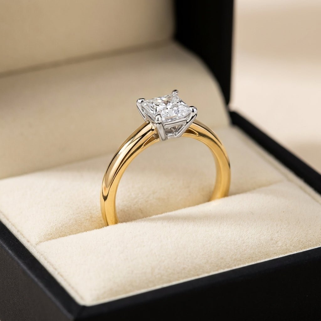SOL-075P-0LD Princess solitaire engagement ring ring-in-box