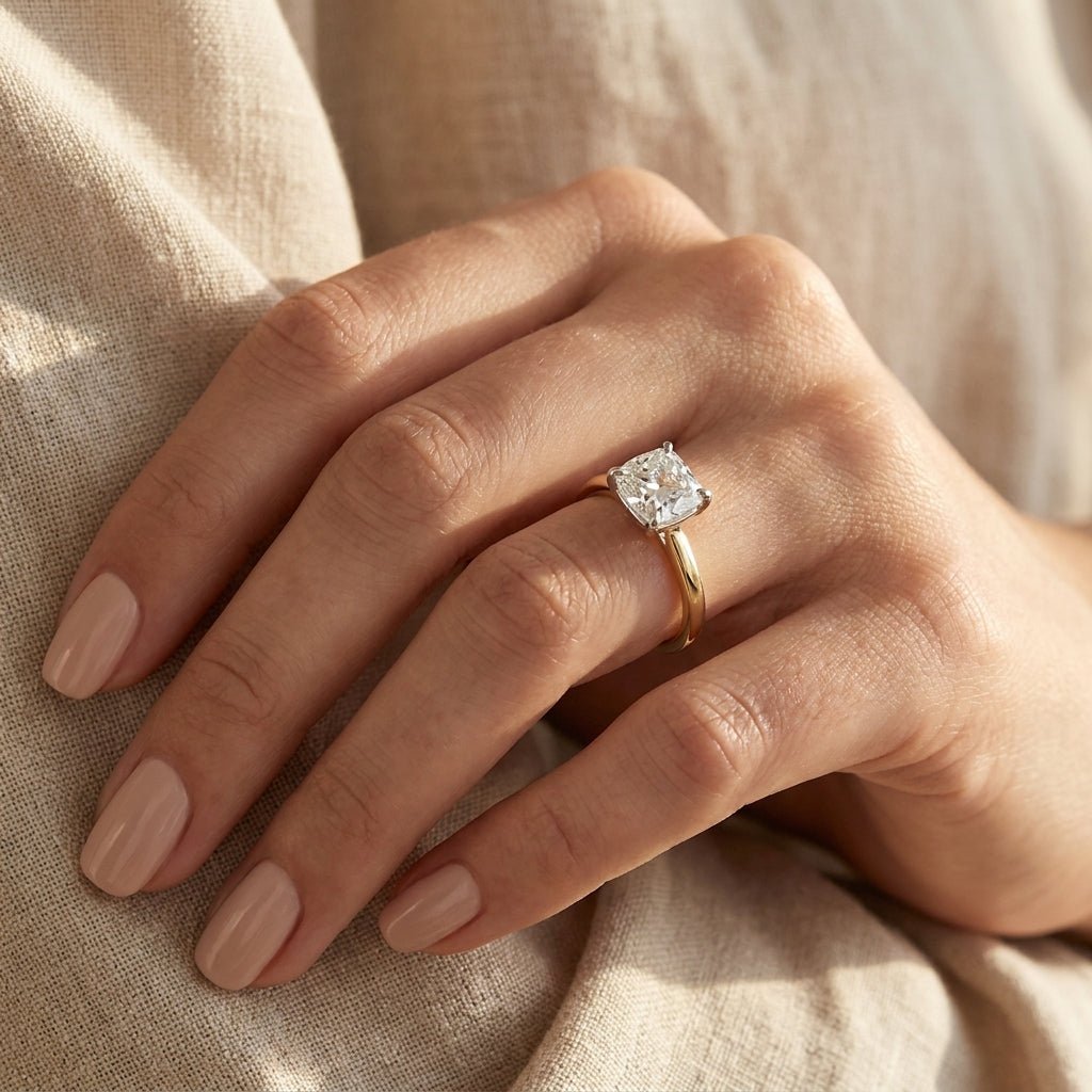 RM12842-150C-LD Cushion solitaire engagement ring hand-model