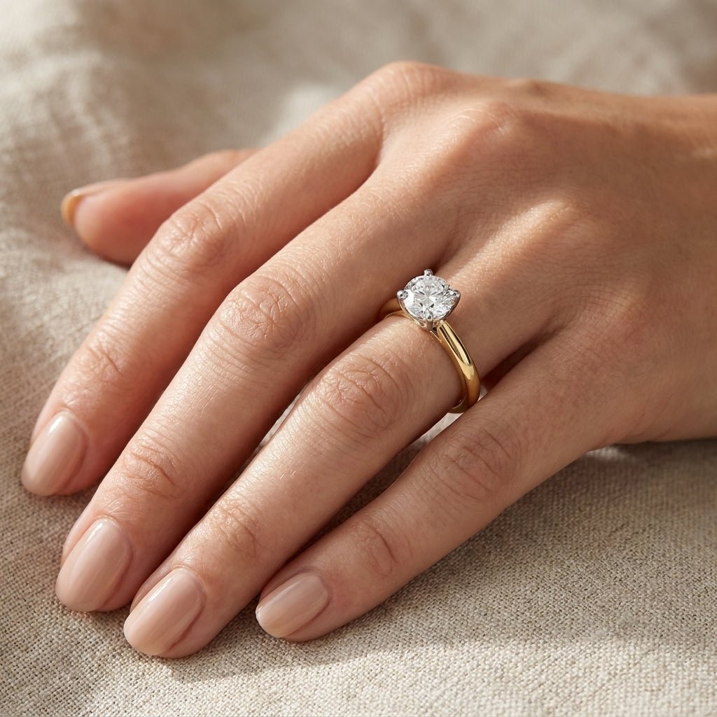 RM12843-150C-LD Round 8-prong solitaire engagement ring hand-model