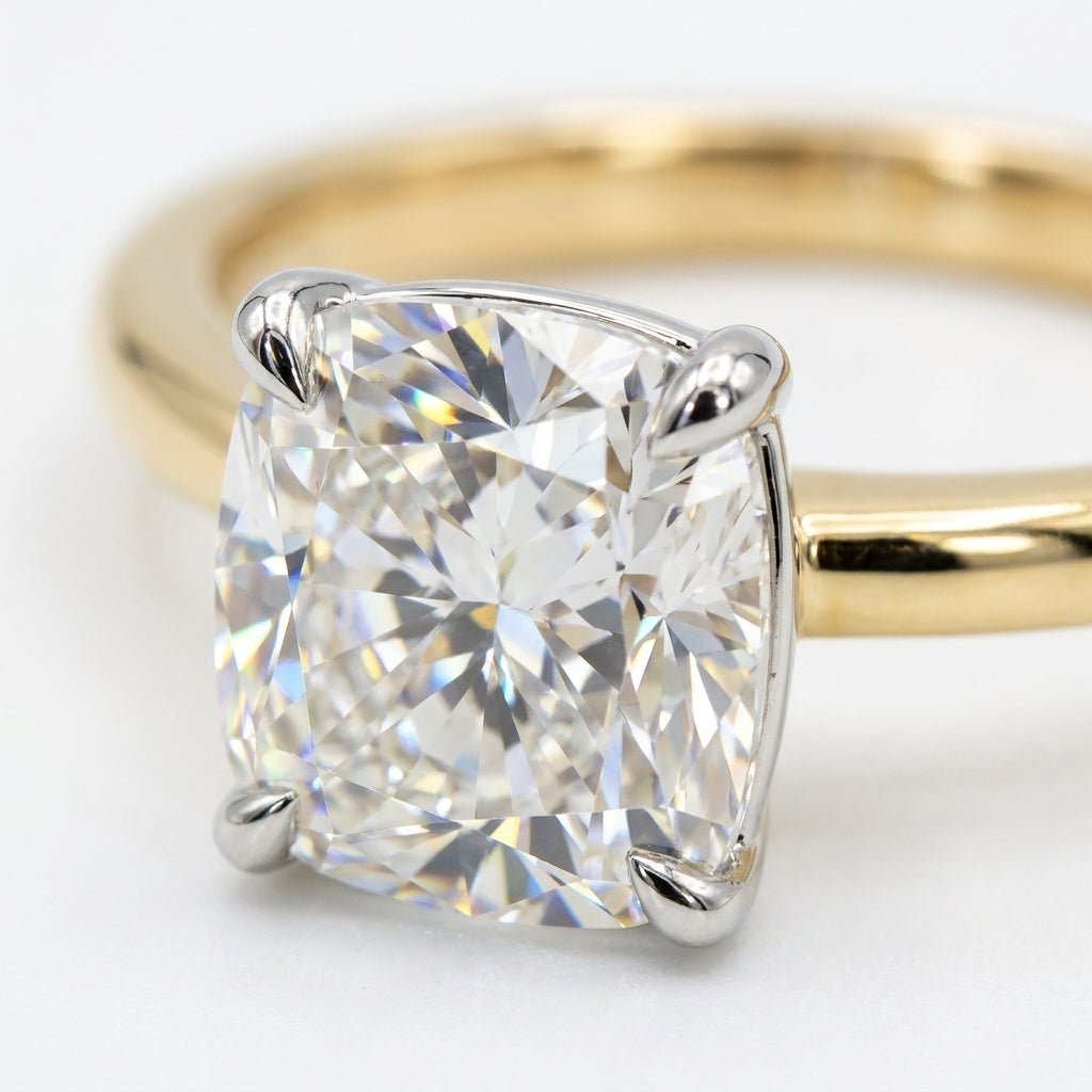RM12843-100C-LD Cushion solitaire engagement ring macro-sparkle