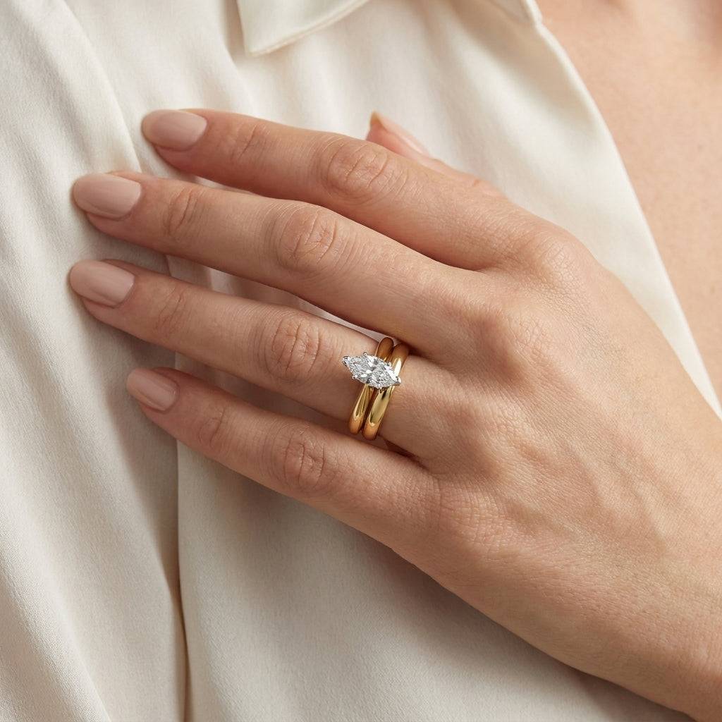 1 carat marquise lab grown diamond engagement ring - bridal stack