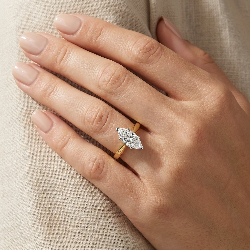 RM12602C-LD Marquise solitaire engagement ring hand-model