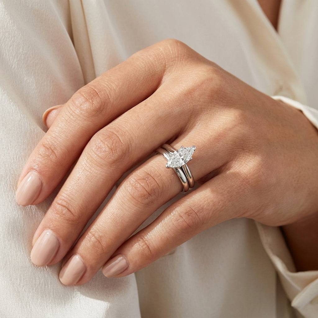 1 carat marquise lab grown diamond engagement ring - bridal stack