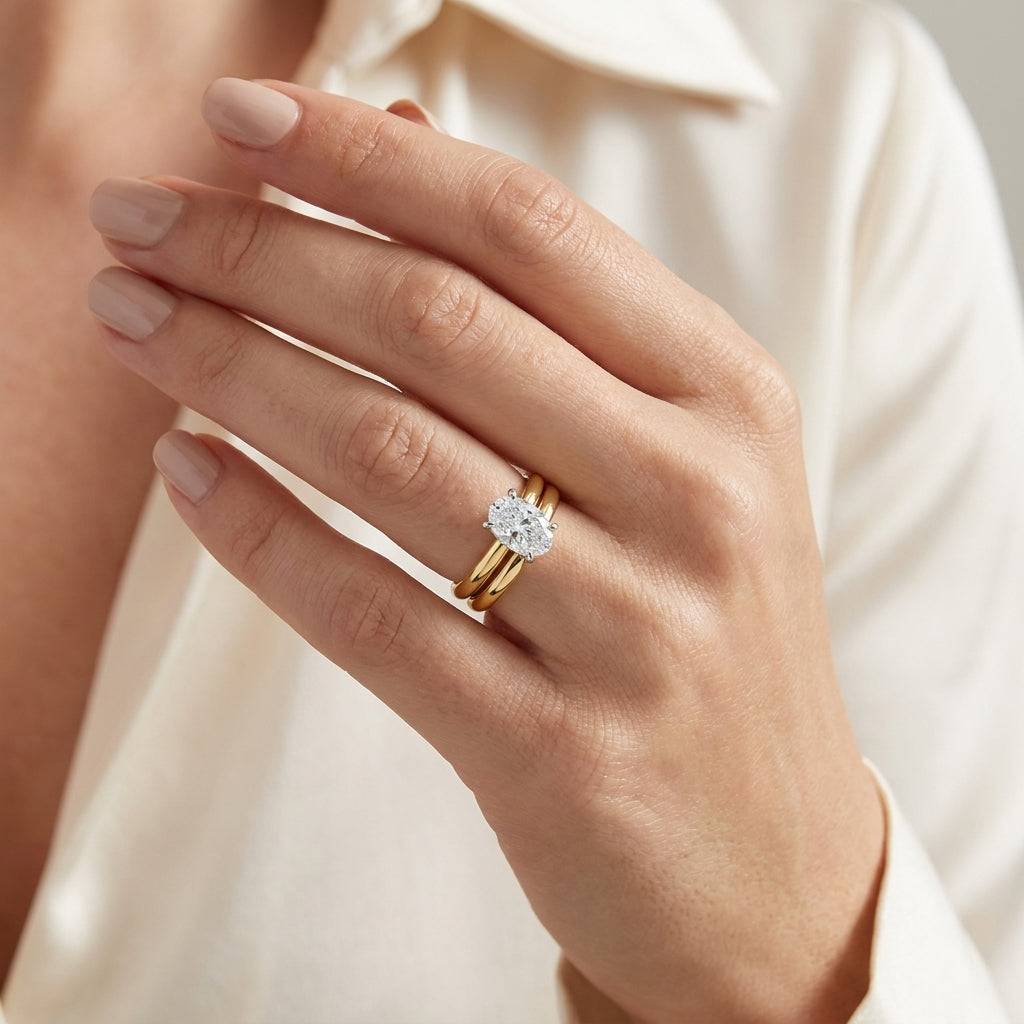 1 carat oval lab grown diamond engagement ring - bridal stack