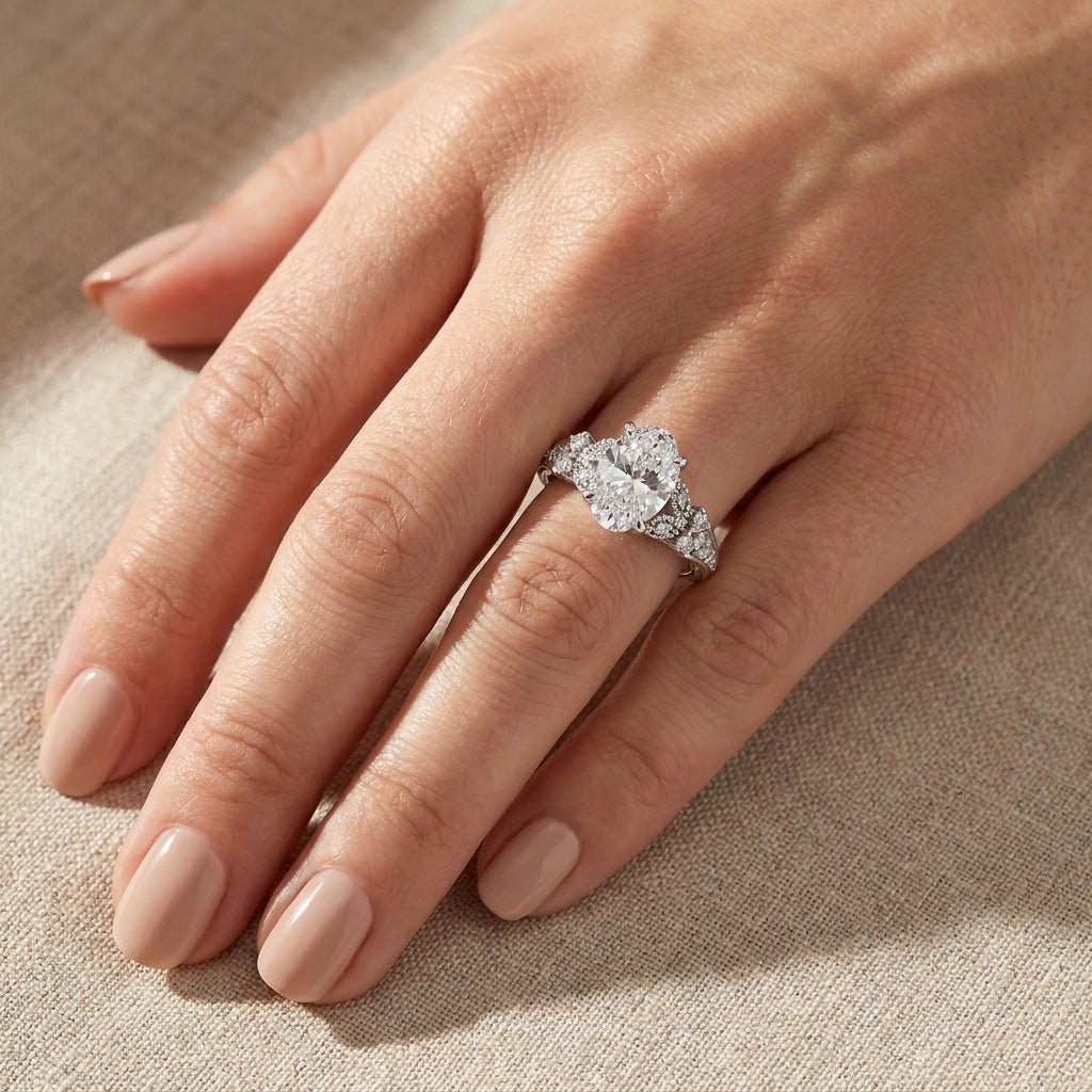 RM12984-200-WLD Oval solitaire engagement ring hand-model