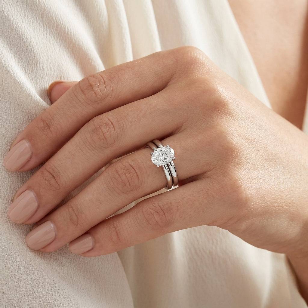 1 carat oval lab grown diamond engagement ring - bridal stack