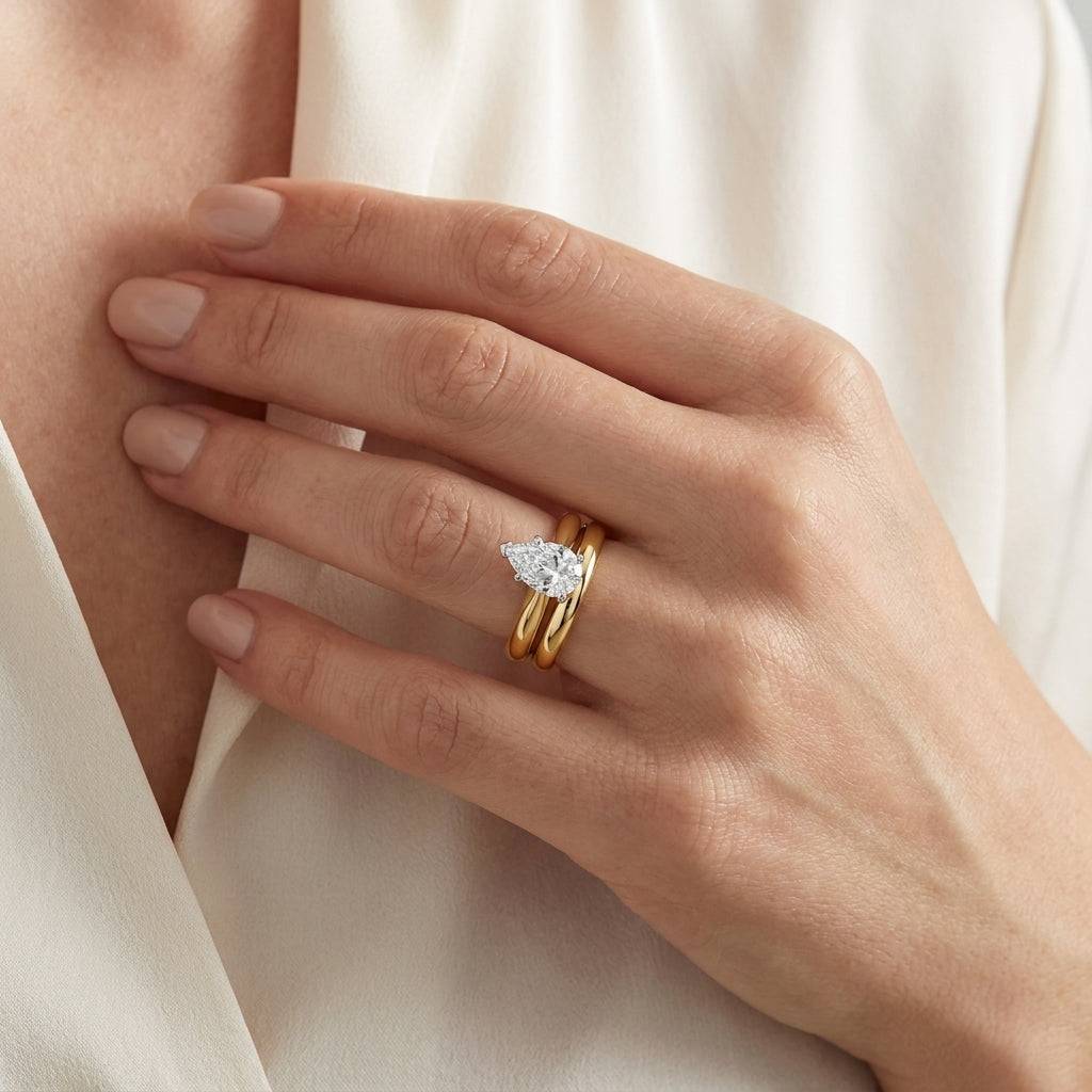 1 carat pear lab grown diamond engagement ring - bridal stack