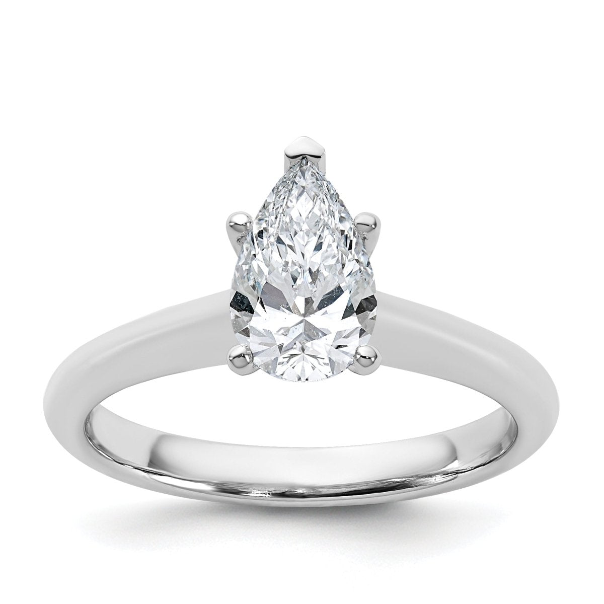 14k White Gold 1 carat Certified Lab Grown Diamond VS+ F+ Pear 8X Complete Solitaire Ring - authentic supplier studio photograph
