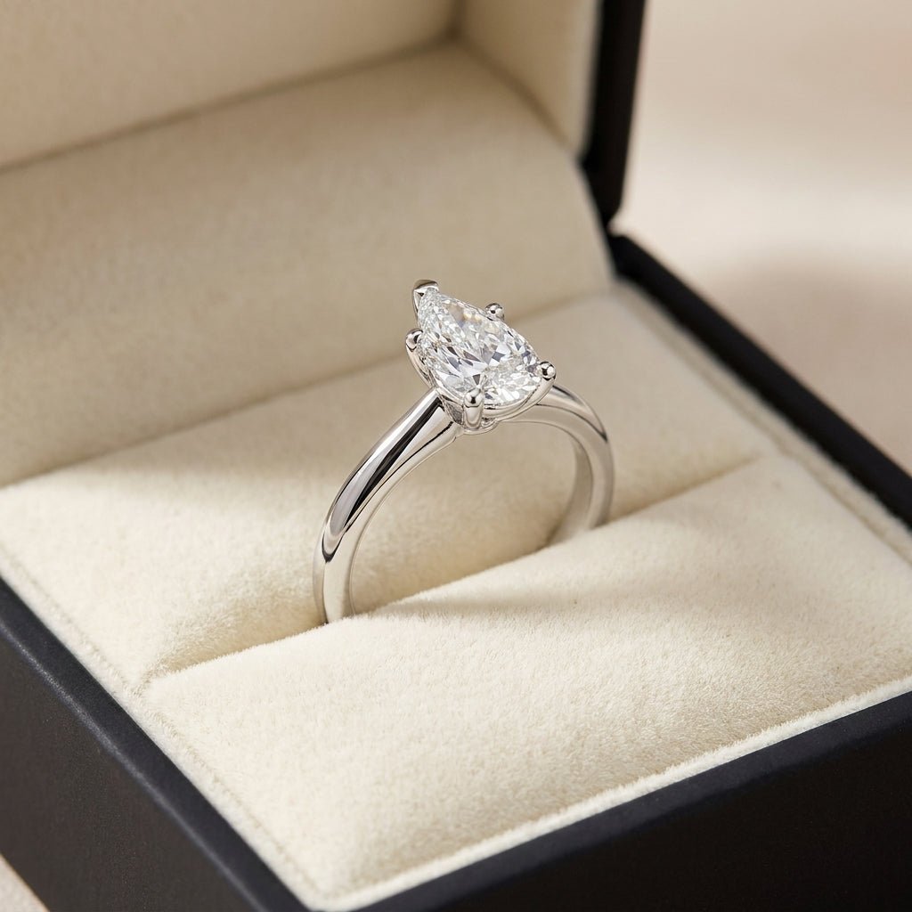 RM12605C-WLD pear engagement ring in presentation box
