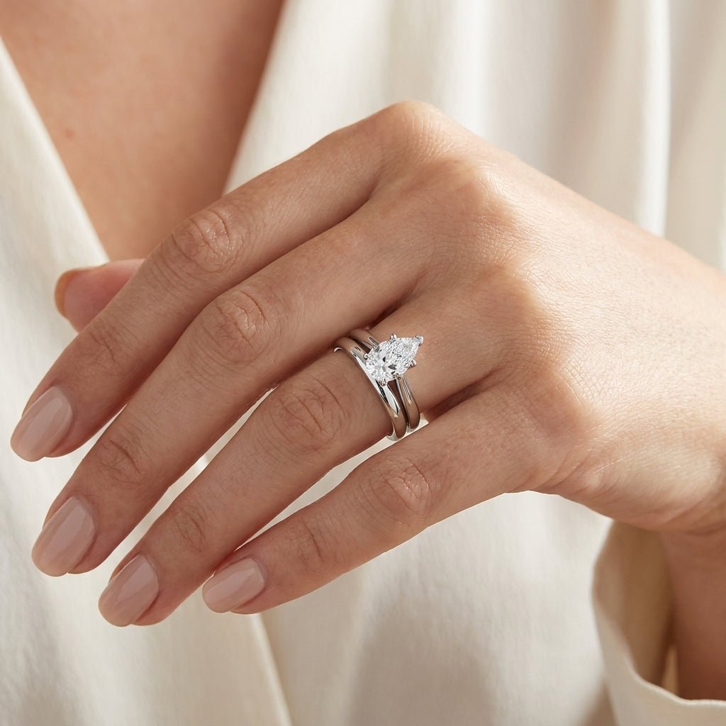 1 carat pear lab grown diamond engagement ring - bridal stack