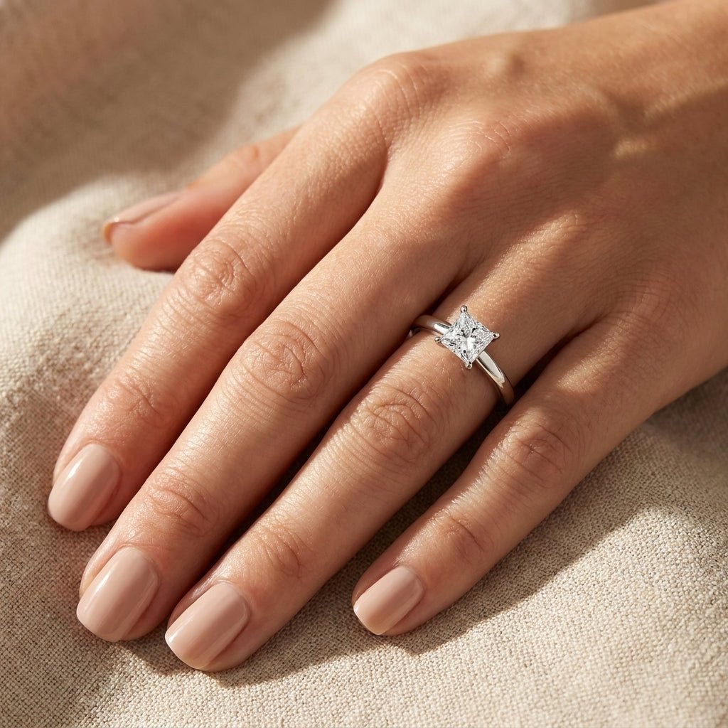 SOL-075P-0WLD Princess solitaire engagement ring hand-model