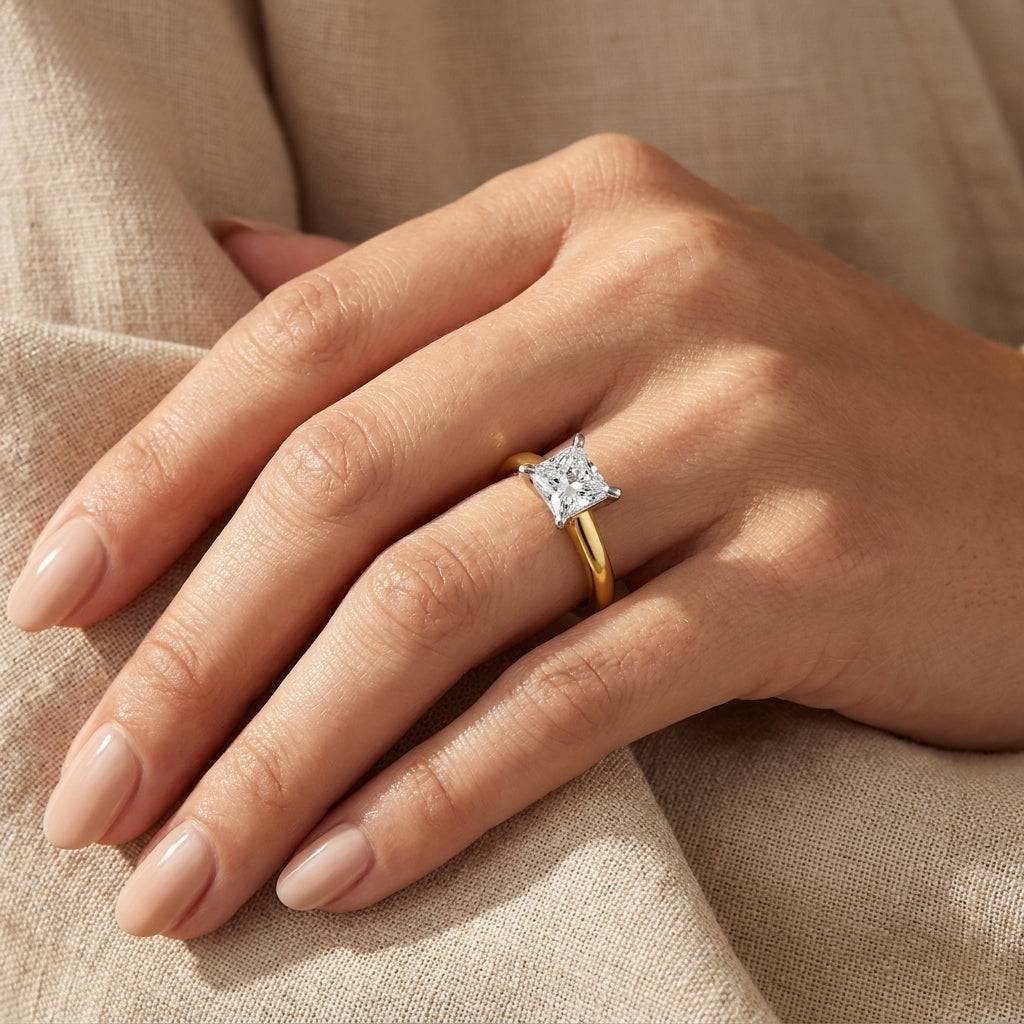 1 carat princess lab grown diamond engagement ring - hand model
