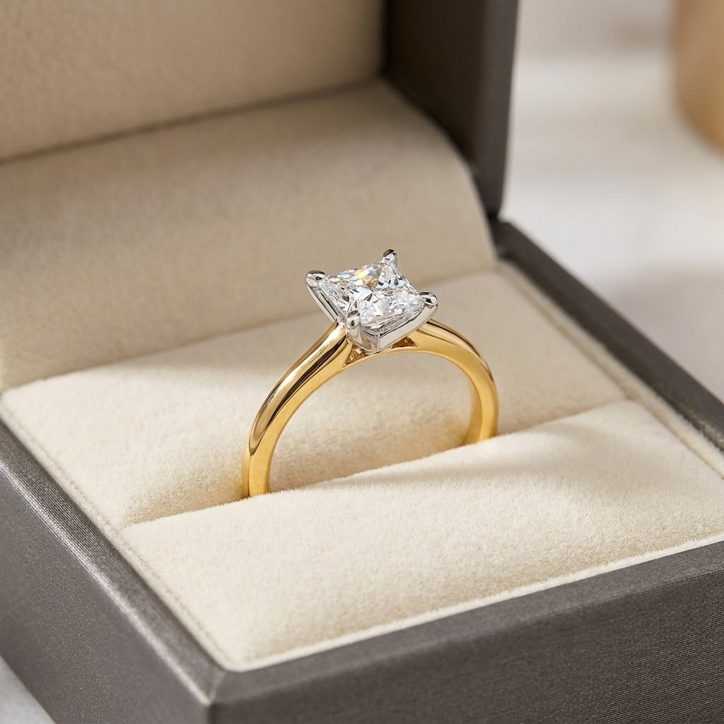RM12608C-LD princess engagement ring in presentation box
