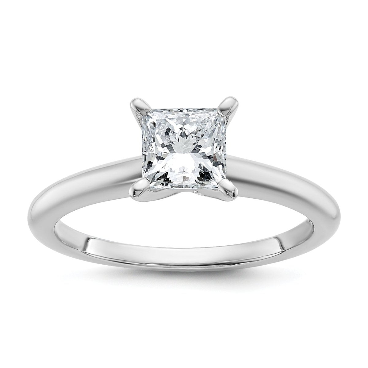 14k White Gold 1 carat Certified Lab Grown Diamond VS+ F+ Princess 8X Complete Solitaire Ring - authentic supplier studio photograph