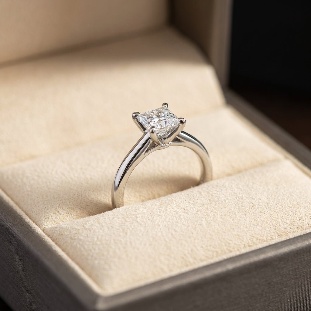 RM12608C-WLD princess engagement ring in presentation box