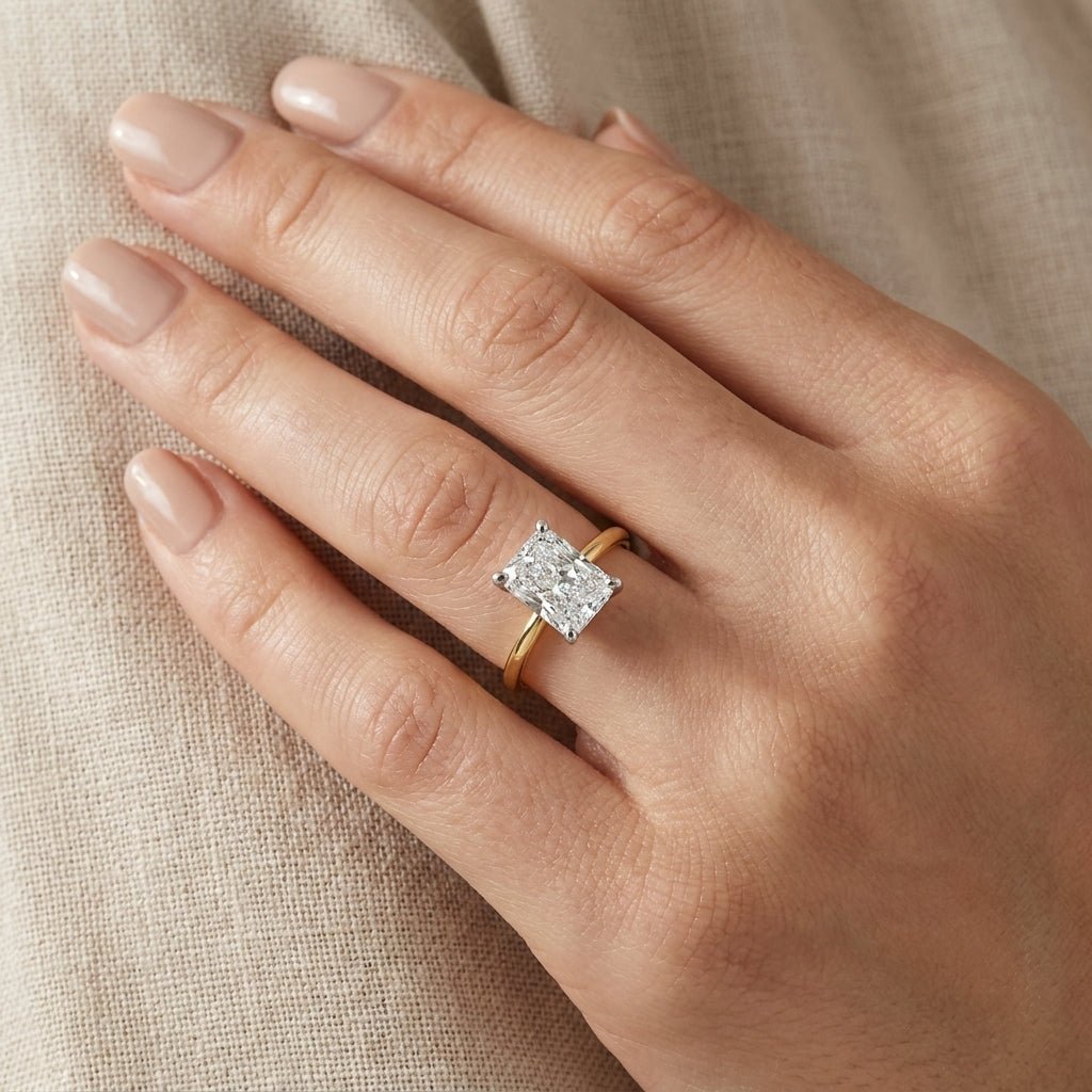 SOL-300RA-0LD Radiant solitaire engagement ring hand-model