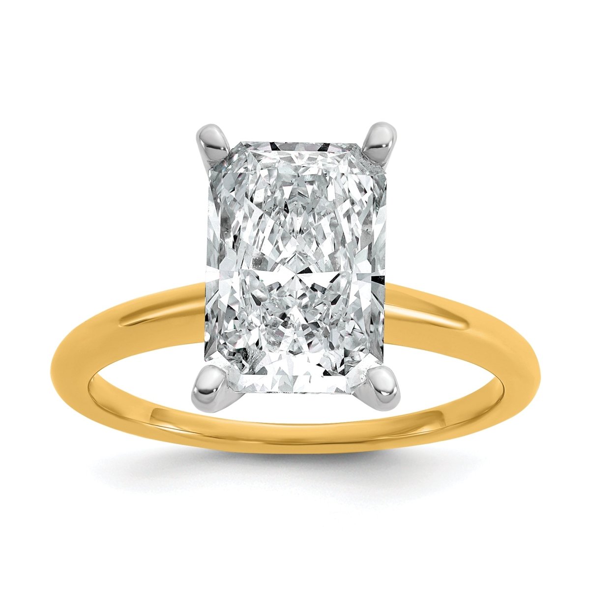 10ktt 3ct Lab Grown Diamond VS+ F+ Radiant Solitaire Comp Eng Ring - authentic supplier studio photograph