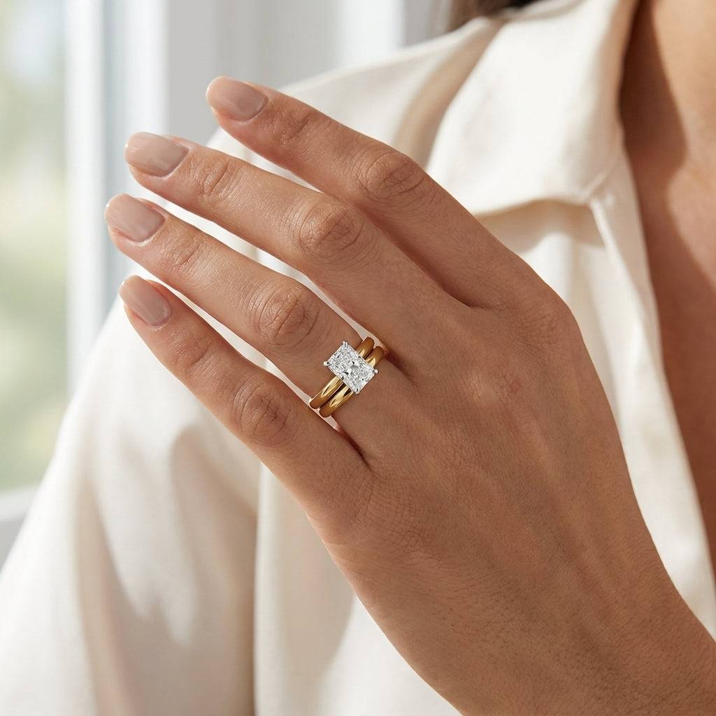 1 carat radiant lab grown diamond engagement ring - bridal stack