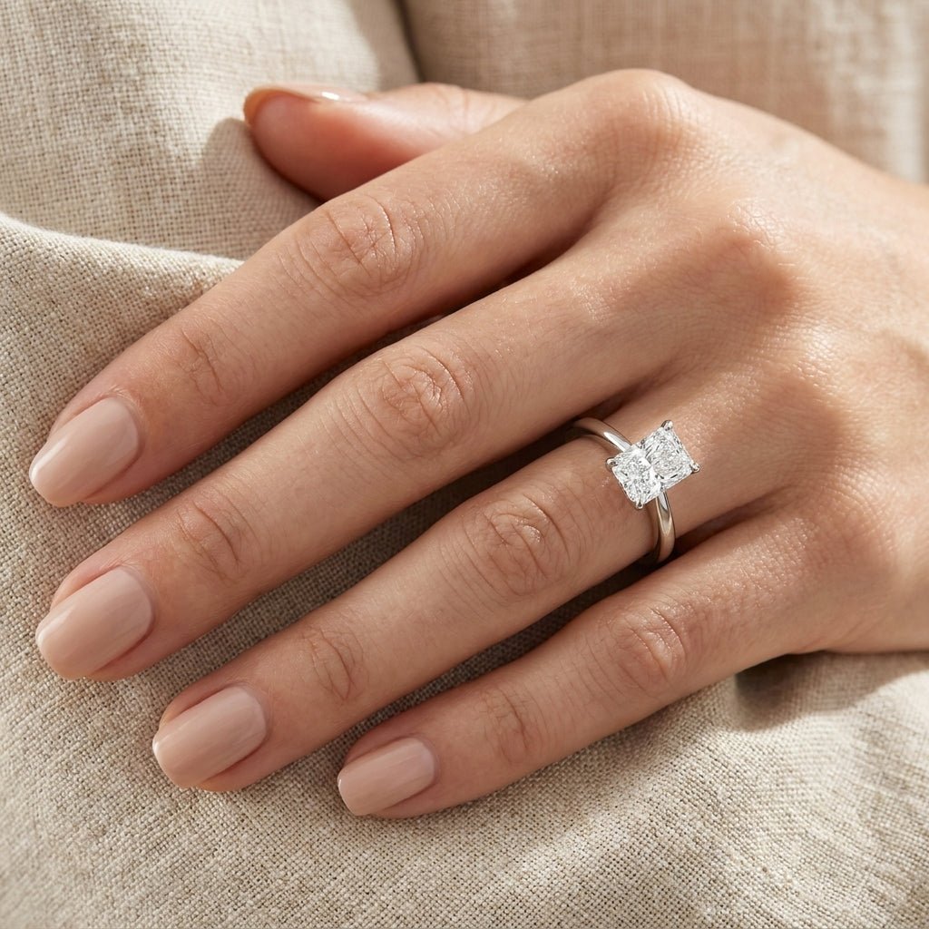 RM12611C-WLD Radiant solitaire engagement ring hand-model