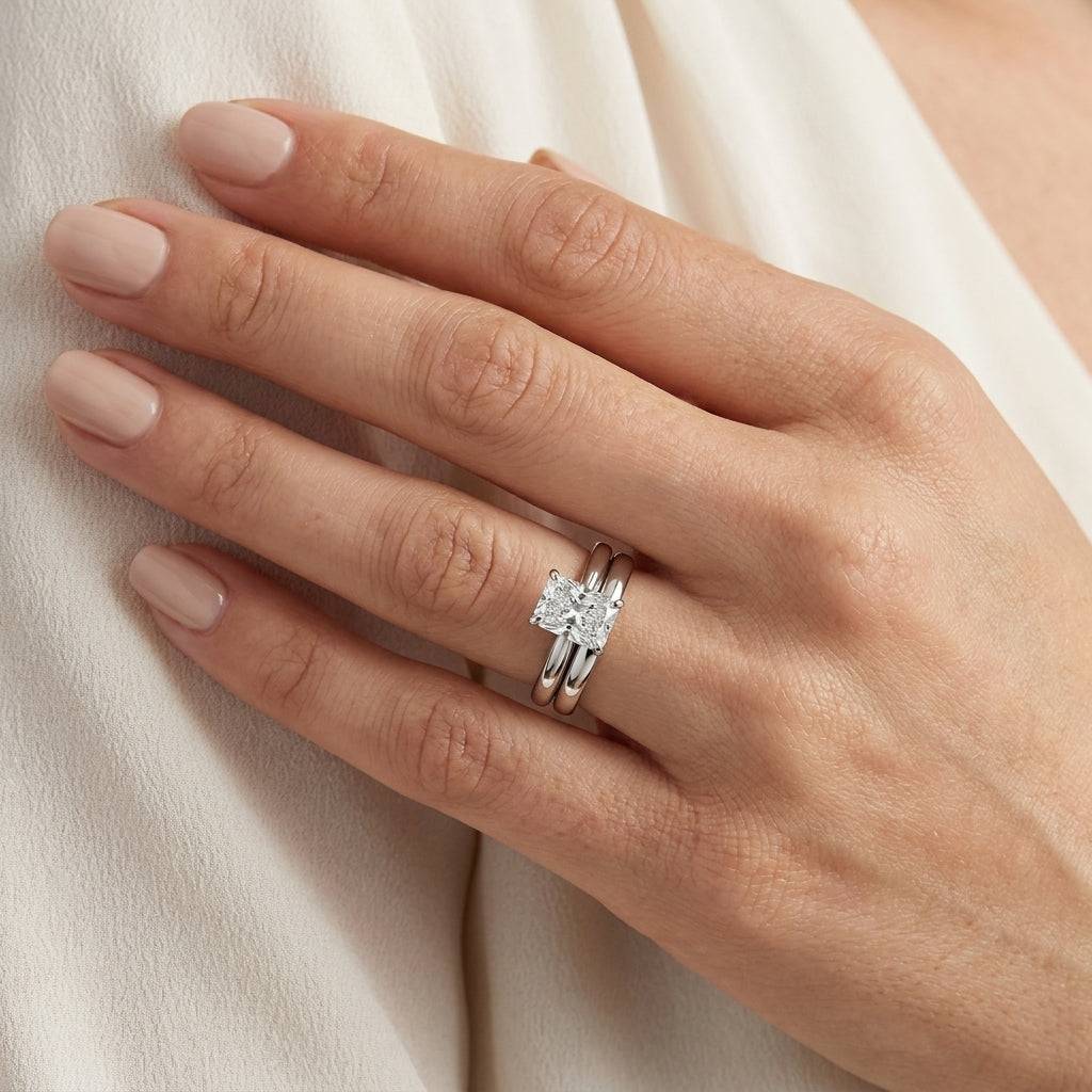1 carat radiant lab grown diamond engagement ring - bridal stack