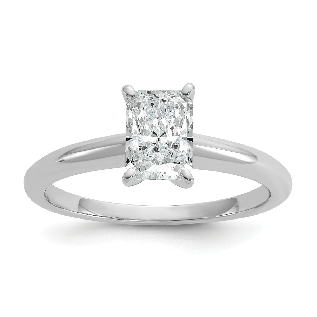 14k White Gold 1 carat Certified Lab Grown Diamond VS+ F+ Radiant 8X Complete Solitaire Ring - authentic supplier studio photograph