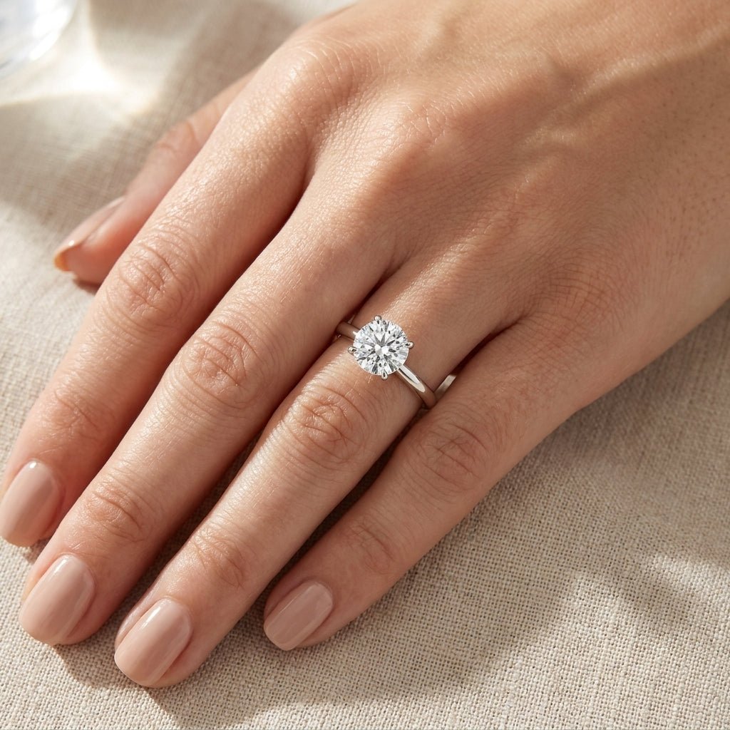 SOL-200R-0WLD Round solitaire engagement ring hand-model