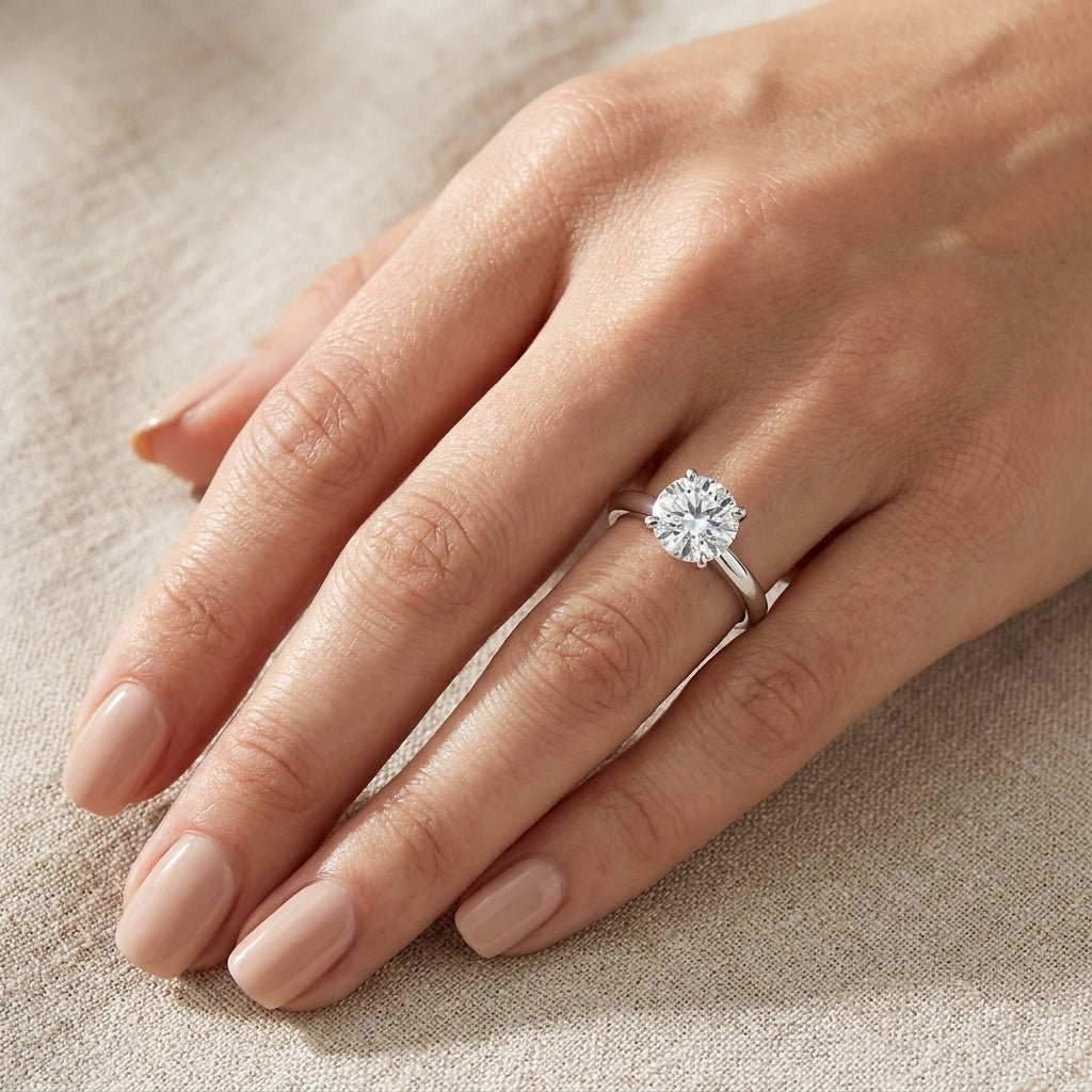 SOL-300R-0WLD Round solitaire engagement ring hand-model