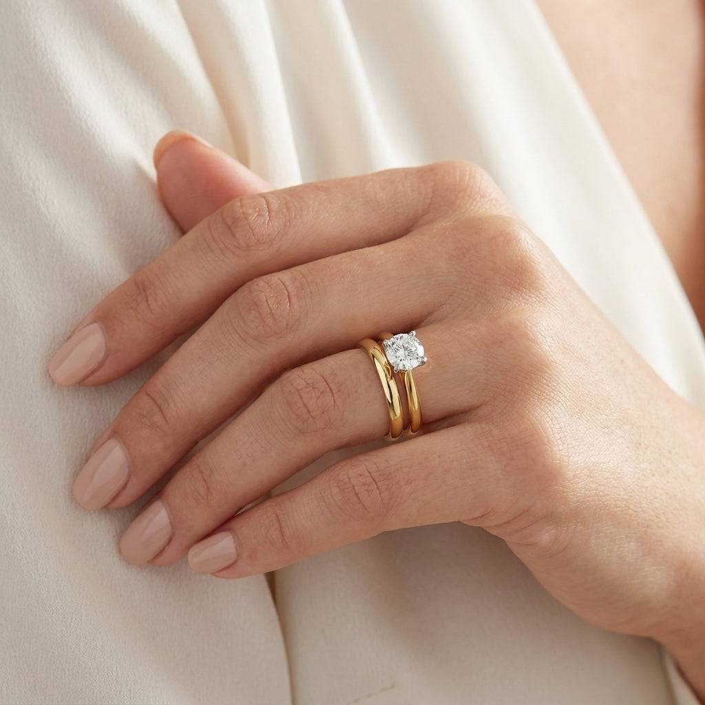 1 carat round lab grown diamond engagement ring - bridal stack