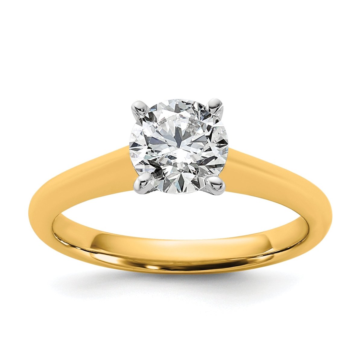 14k Two-tone 1 carat Certified Lab Grown Diamond VS+ F+ Round 8X Complete Solitaire Ring - authentic supplier studio photograph