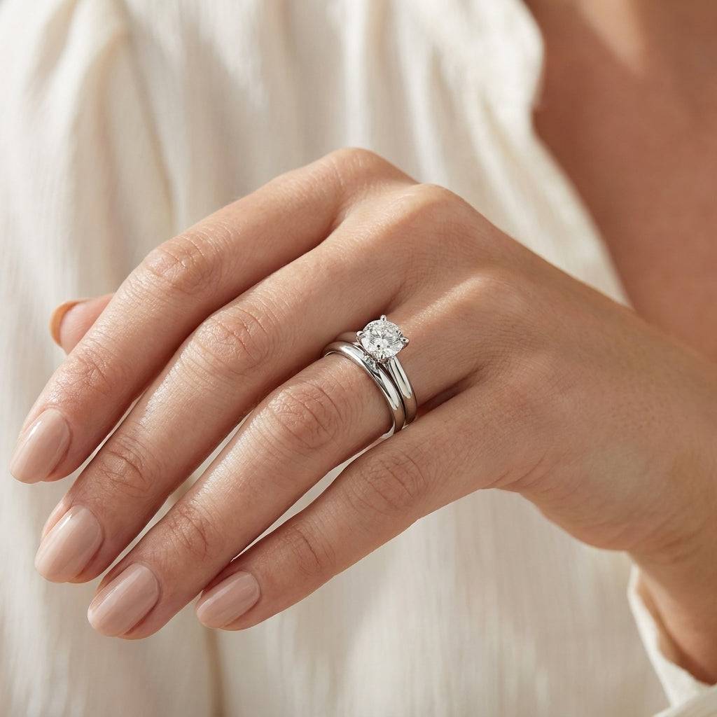 1 carat round lab grown diamond engagement ring - bridal stack