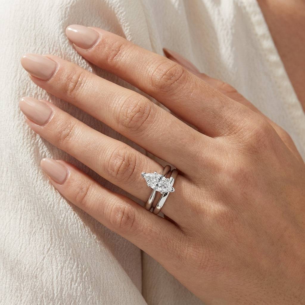 1.5 carat marquise lab grown diamond engagement ring - bridal stack