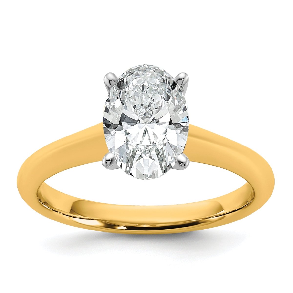 14k Two-tone 1 1/2 carat Certified Lab Grown Diamond VS+ F+ Oval 8X Complete Solitaire Ring - authentic supplier studio photograph