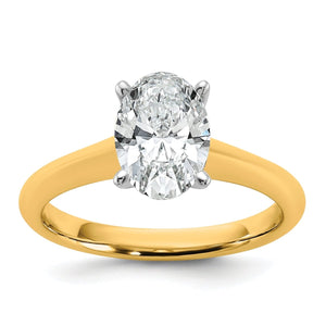 14k Two-tone 1 1/2 carat Certified Lab Grown Diamond VS+ F+ Oval 8X Complete Solitaire Ring - authentic supplier studio photograph