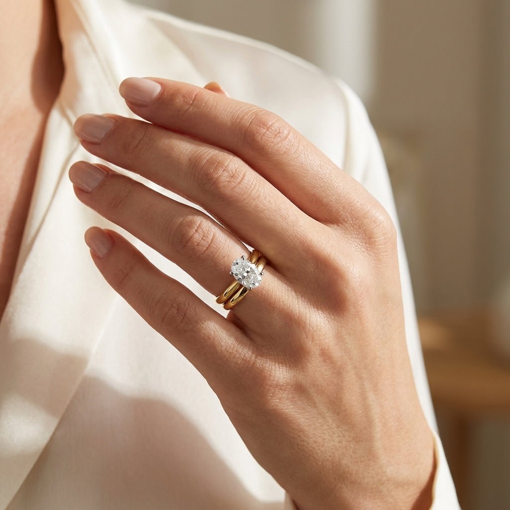 1.5 carat oval lab grown diamond engagement ring - bridal stack