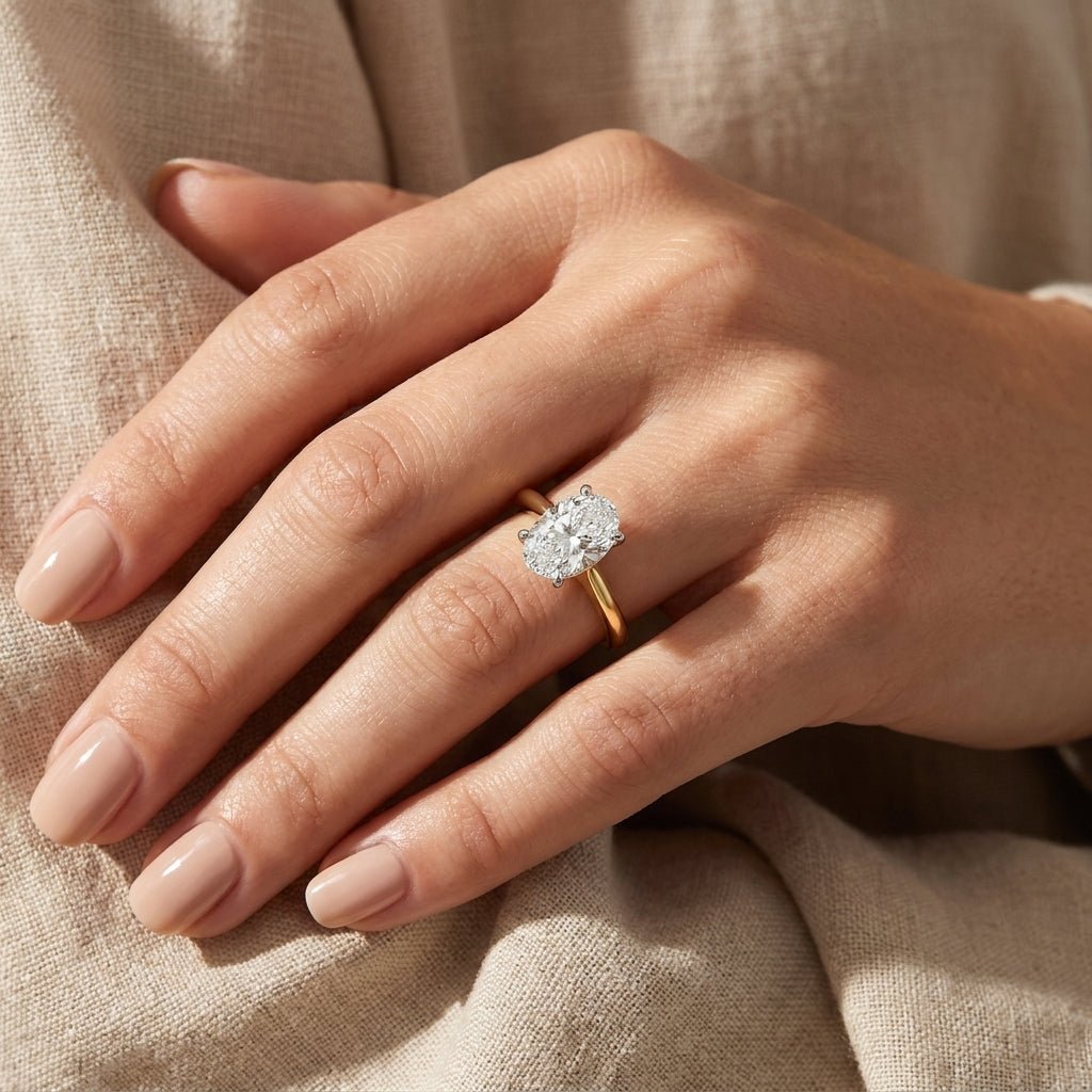 1.5 carat oval lab grown diamond engagement ring - hand model