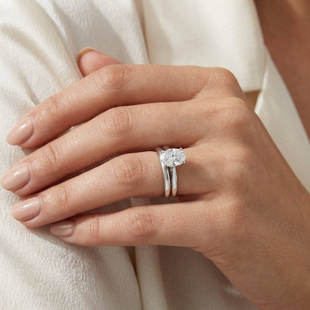 1.5 carat oval lab grown diamond engagement ring - bridal stack