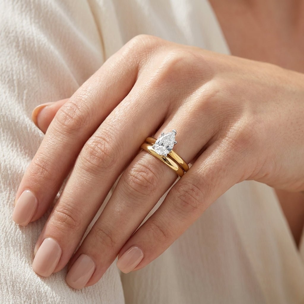 1.5 carat pear lab grown diamond engagement ring - bridal stack