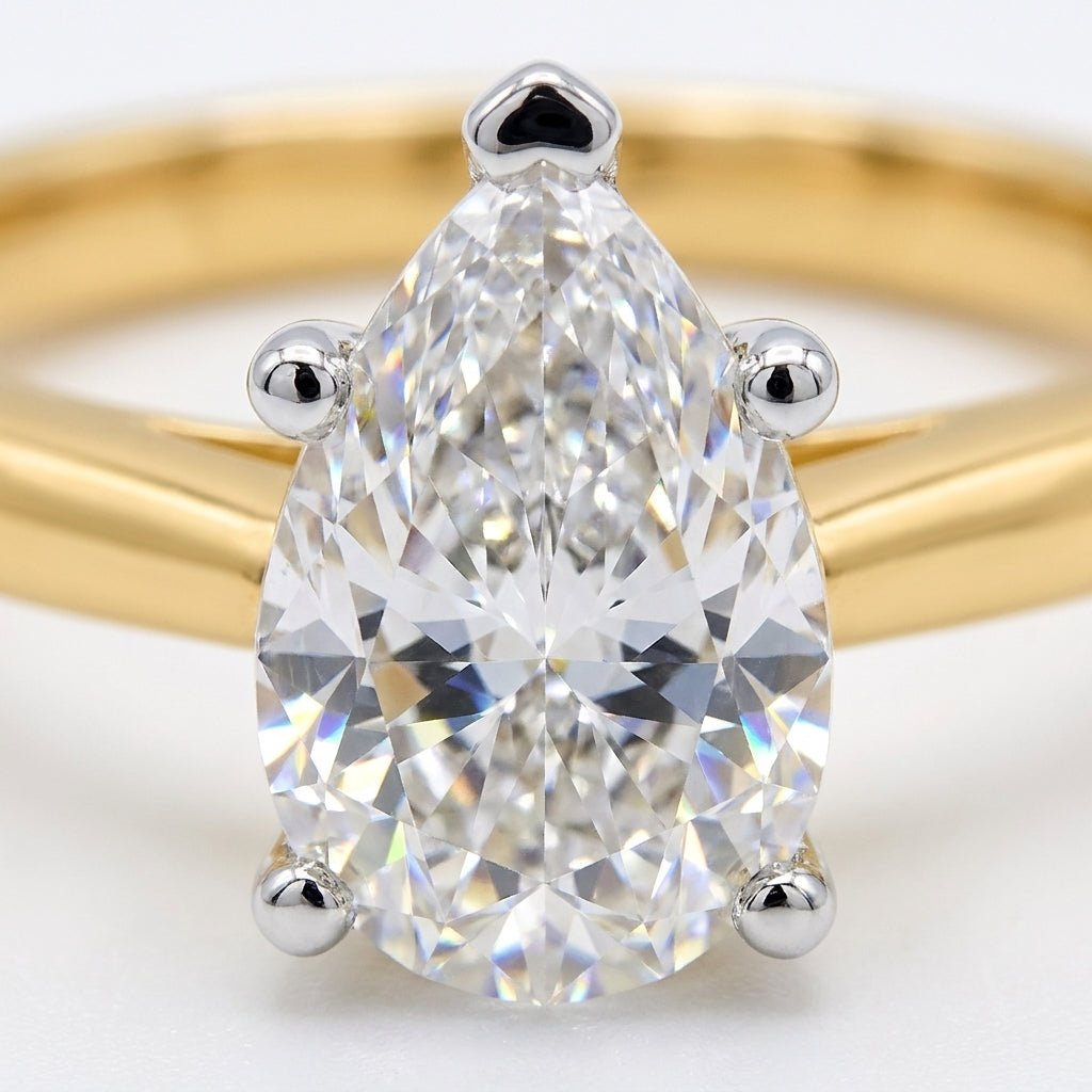 1.5 carat pear lab grown diamond engagement ring - macro sparkle