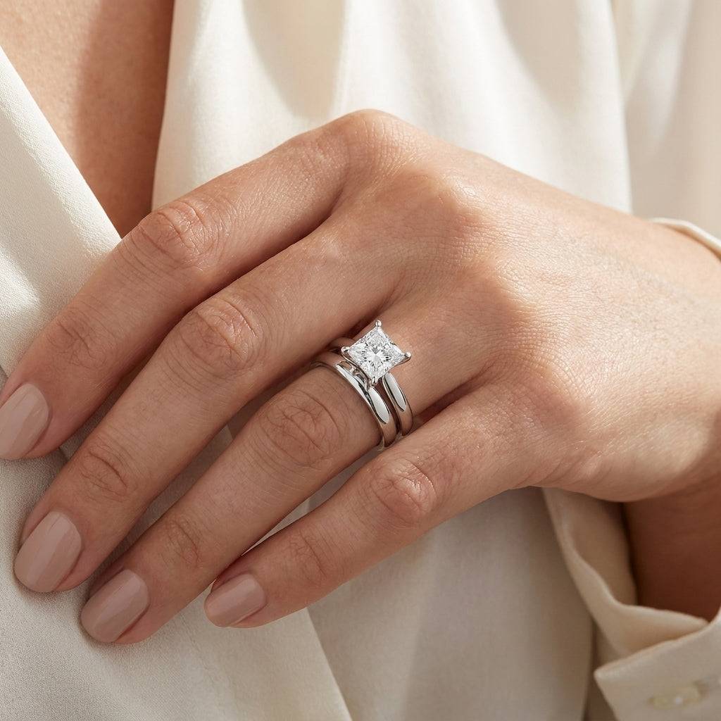 1.5 carat princess lab grown diamond engagement ring - bridal stack