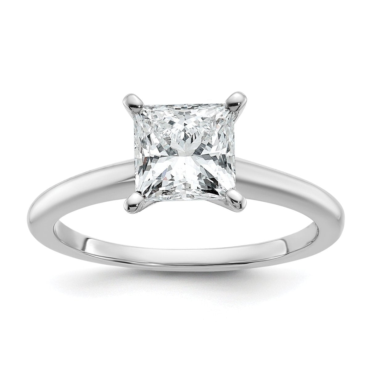 14k White Gold 1 1/2 carat Certified Lab Grown Diamond VS+ F+ Princess 8X Complete Solitaire Ring - authentic supplier studio photograph