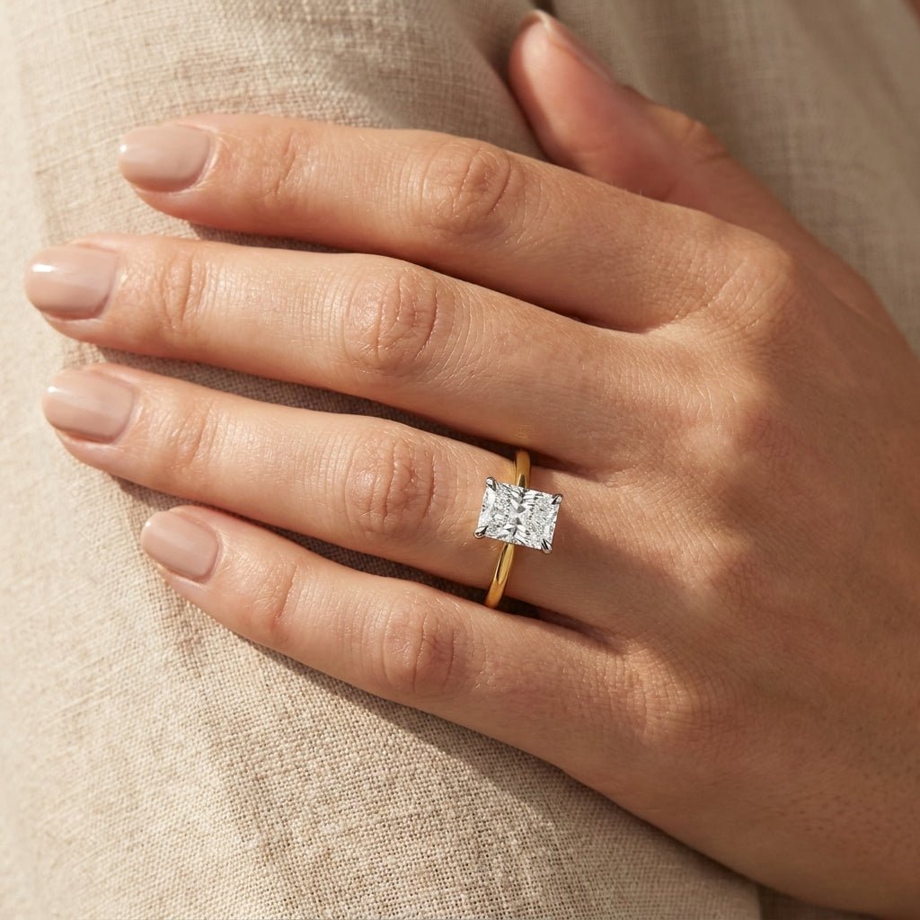SOL-150RA-0LD Radiant solitaire engagement ring hand-model