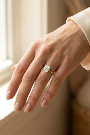 1.5 carat radiant lab grown diamond engagement ring - full hand scale