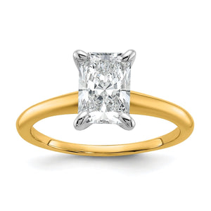 14k Two-tone 1 1/2 carat Certified Lab Grown Diamond VS+ F+ Radiant 8X Complete Solitaire Ring - authentic supplier studio photograph