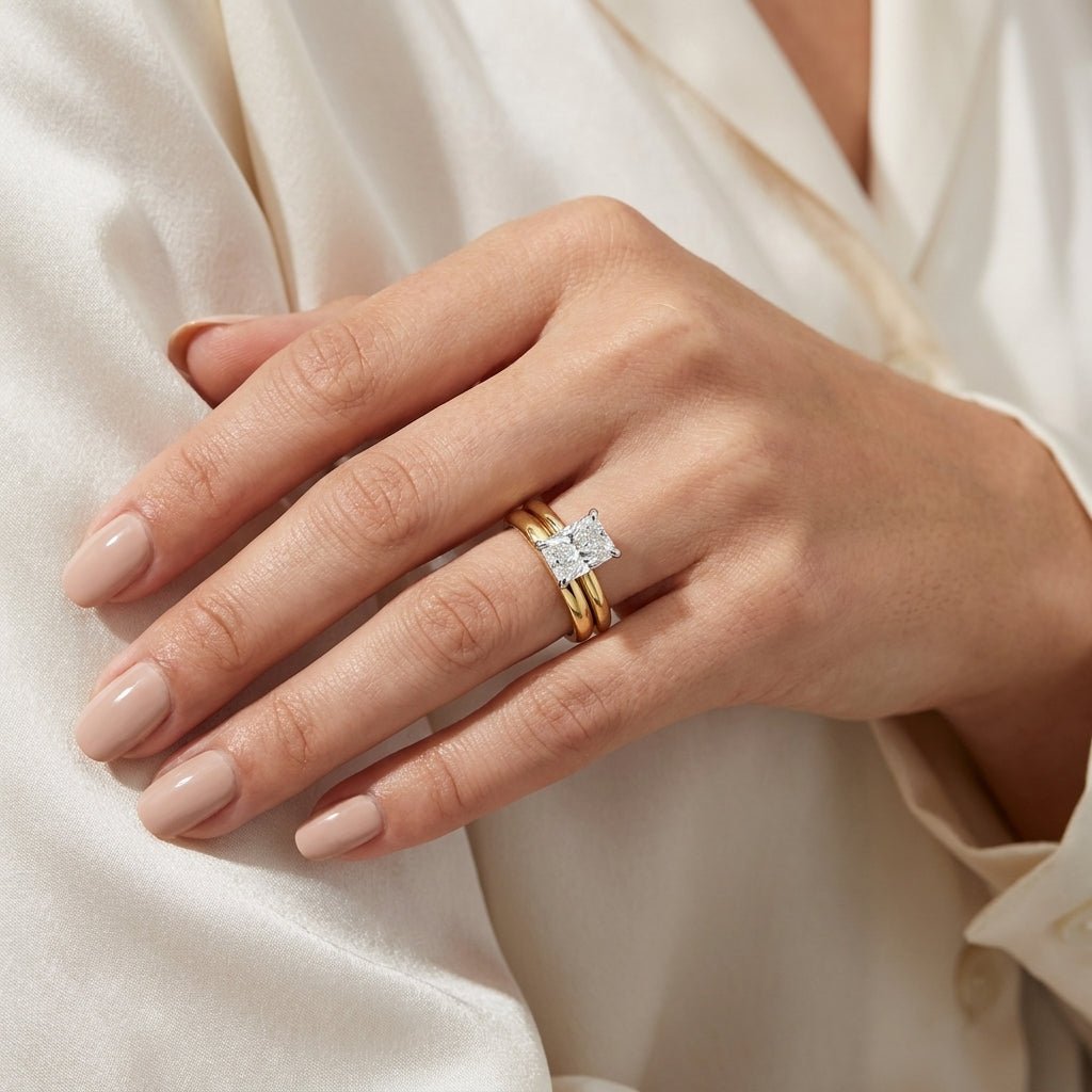 1.5 carat radiant lab grown diamond engagement ring - bridal stack