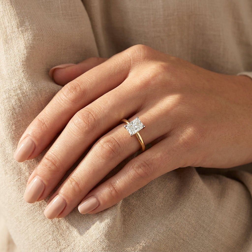 1.5 carat radiant lab grown diamond engagement ring - hand model