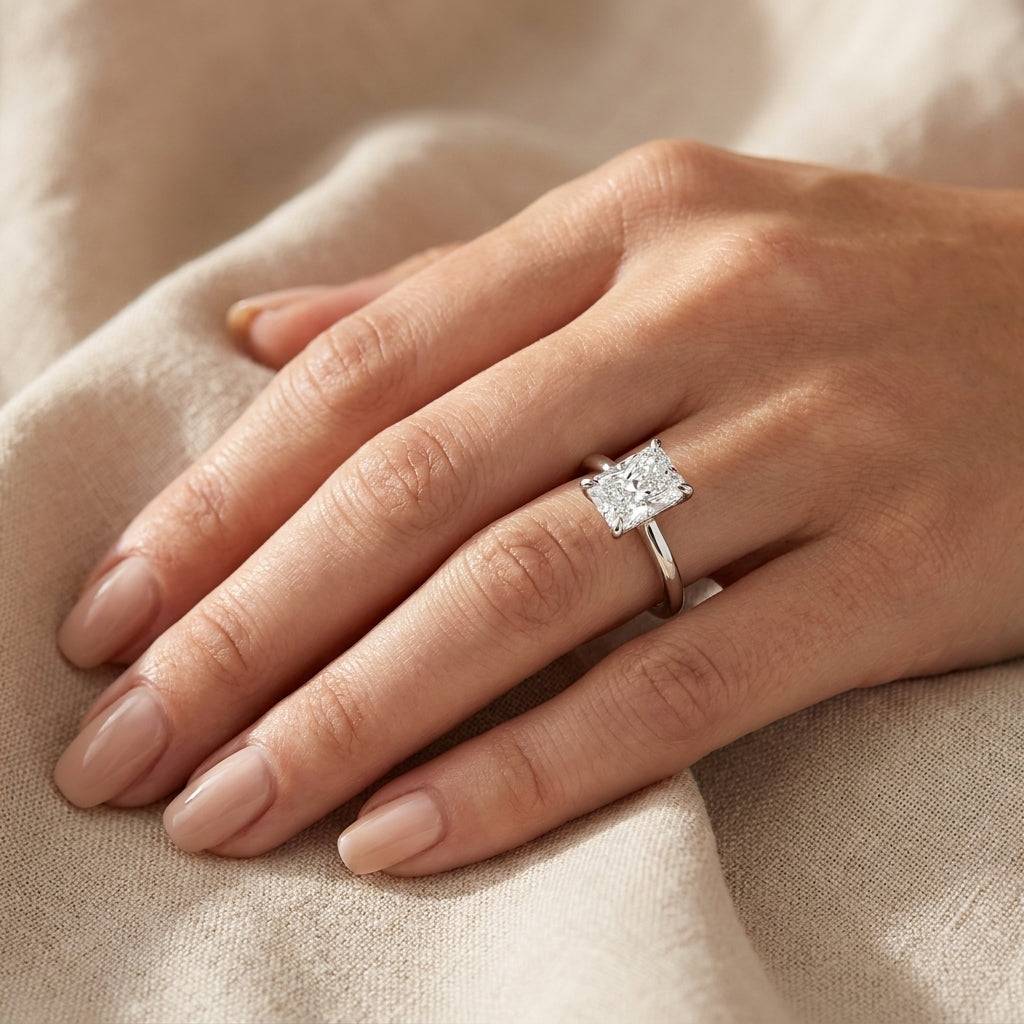 1.5 carat radiant lab grown diamond engagement ring - hand model