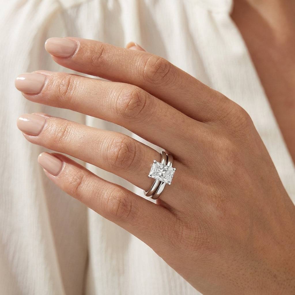 1.5 carat radiant lab grown diamond engagement ring - bridal stack