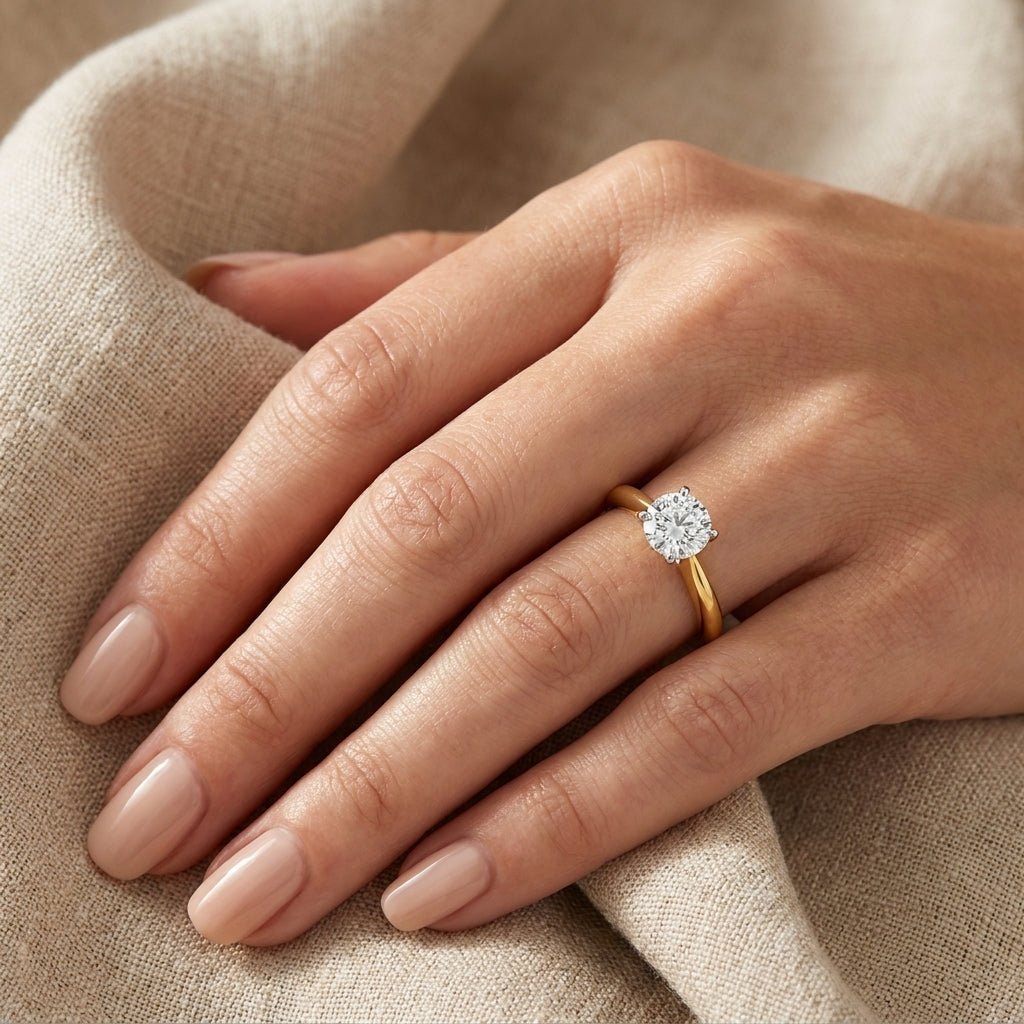 1.5 carat round lab grown diamond engagement ring - hand model