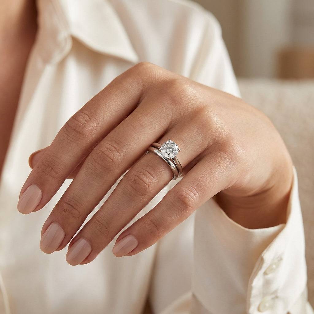 1.5 carat round lab grown diamond engagement ring - bridal stack